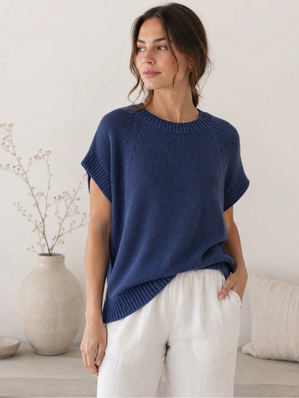 MERSEA Voyageur Cotton Knit Sweater Top M Nautical Coastal Minimalist Lagenlook